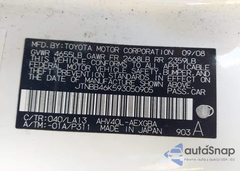 2009 Toyota Camry Hybrid z USA, uszkodzony, nr VIN JTNBB46K593050905
